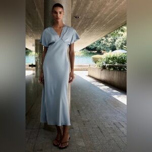 Viral TikTok Zara Satin Effect Midi Dress XS Baby Blue 2330 399
